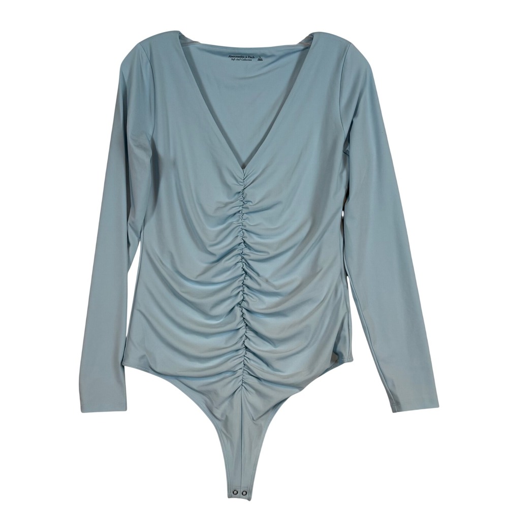 Abercrombie & Fitch Soft A&F Blue Ruched V-Neck L/S  Bodysuit •L• Coquette Layer